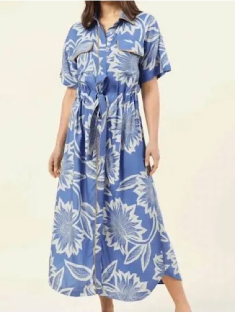 Omika Carla Midi Celine Montego Blue Floral Tie-Waist Midi Dress medium